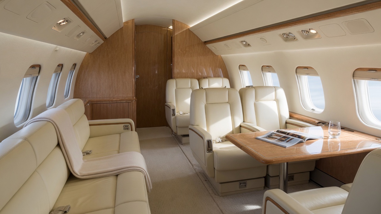 Super-midsize jet cabin interior